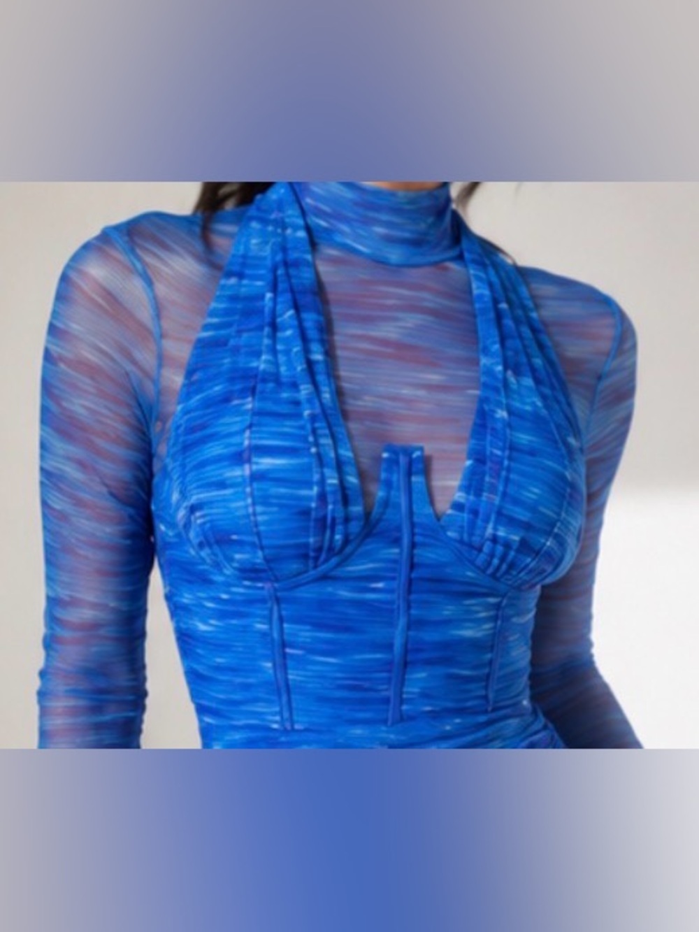 AKIRA Aqua Babe Blue Mesh Ruched Midi Dress Size Small - Picture 16 of 16